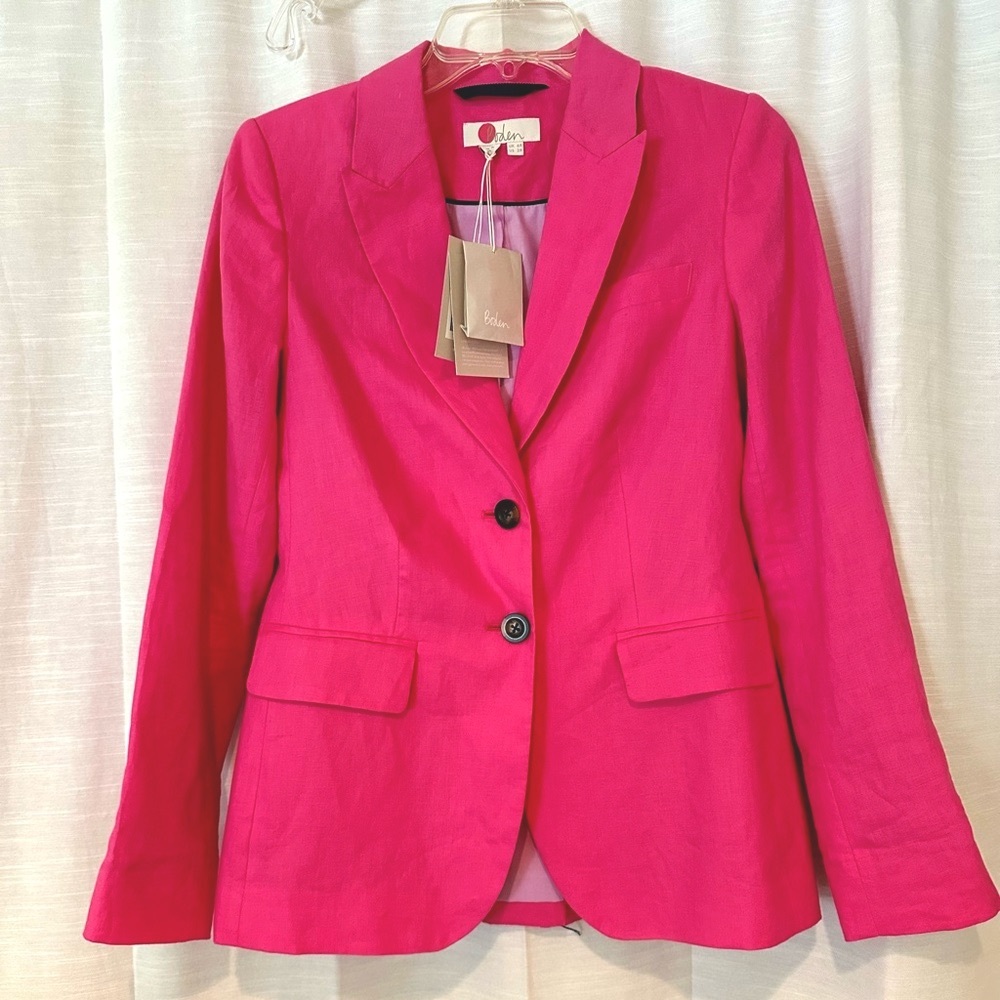 Boden NWT Bright Bright Pink Carrington Linen Blazer. Fully Lined. Size 2.